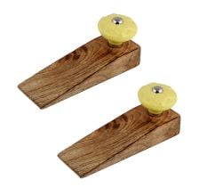 2 Pieces Yellow Wheel Flower Ceramic Wooden Door Stopper